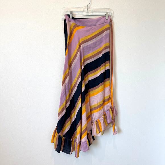 Apiece Apart Feliz Olivio Stripe Asymmetrical Midi Ruffle Linen Silk Skirt Sz 2 - Picture 8 of 10